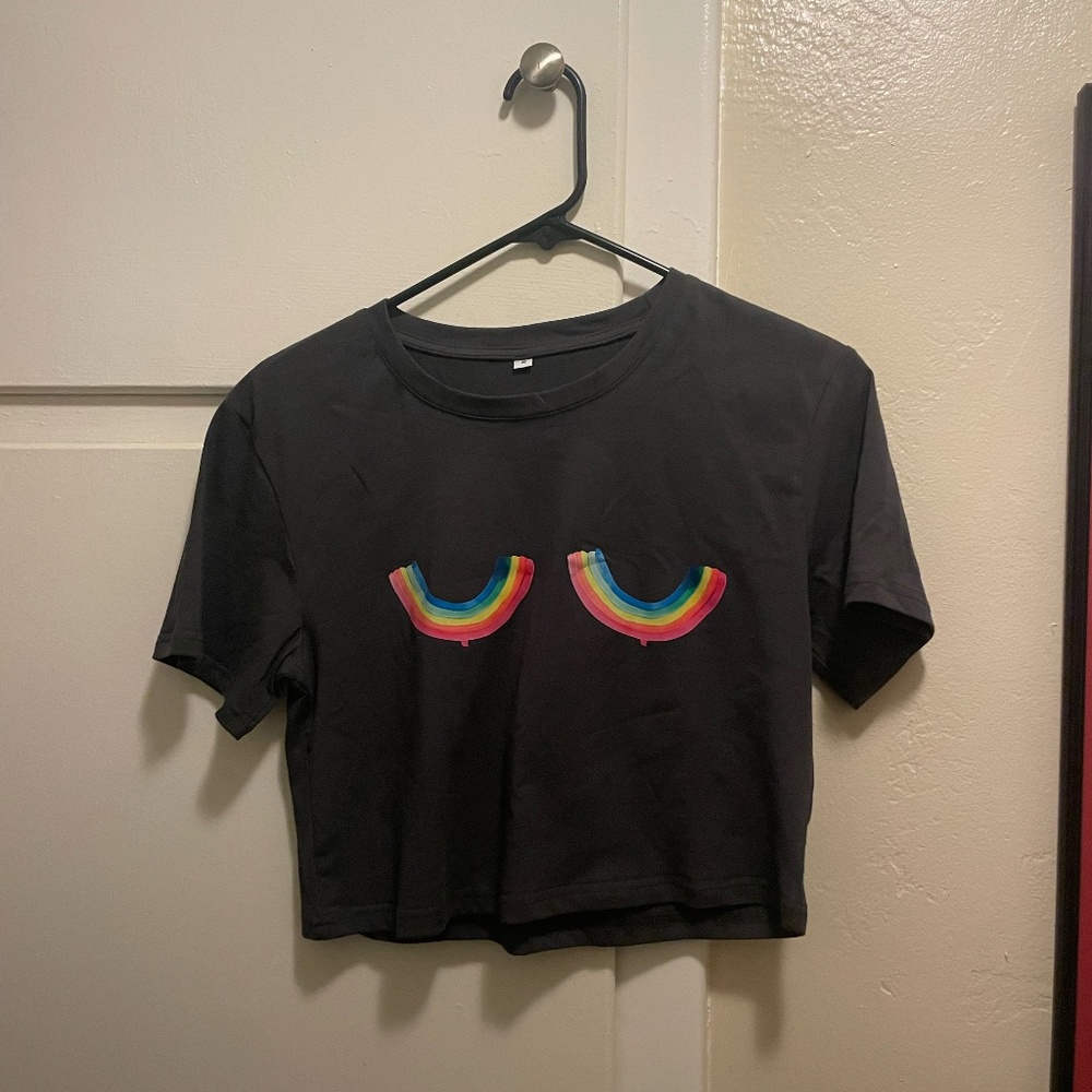 Black Crop Top with Rainbow Design